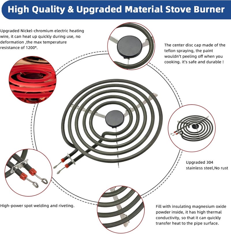 Fetechmate Upgrade MP22YA 4 Pack Electric Range Burner Element Unit Set Include 2 x MP21YA 8" Stove Burner & 2 x MP15YA 6" Stove Burner Element Fit for Frigi-daire Whirl-pool Ken-more Range Stove By - Image 3